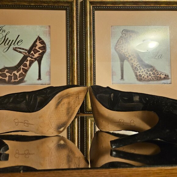 🖤Jessica Simpson Chareese Black Suede Lace Appliqué Stiletto Pump – Size 6M - Picture 4 of 4